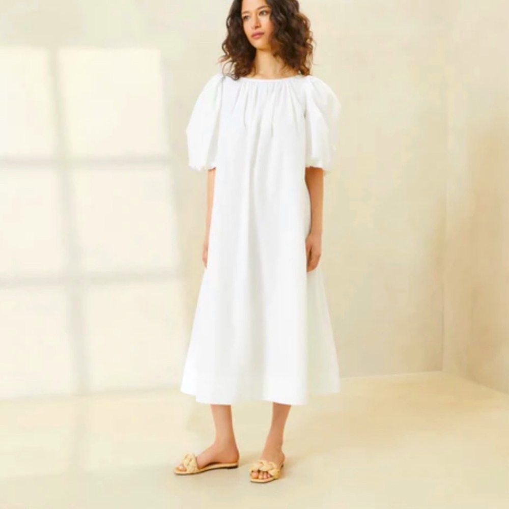 Loeffler Randall Mimi White Oversized Puff-Sleeve Dress